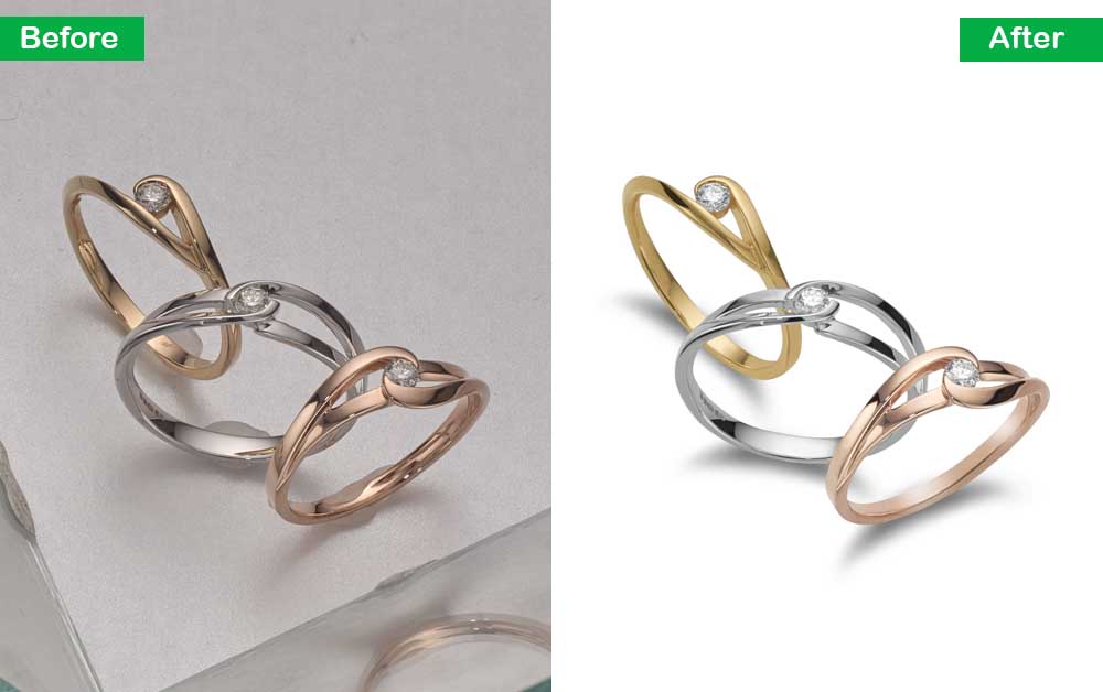 Expert jewelry retouching service to enhance shine, clarity, and details